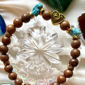 Real Wood and Turquoise Precious Stones Bracelet